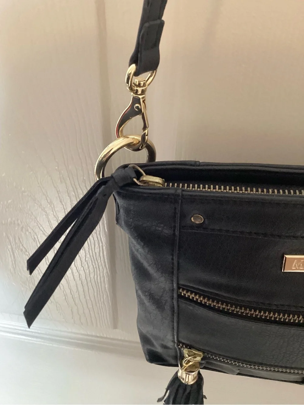 Miche Black Crossbody with Gold Hardware and Tassels